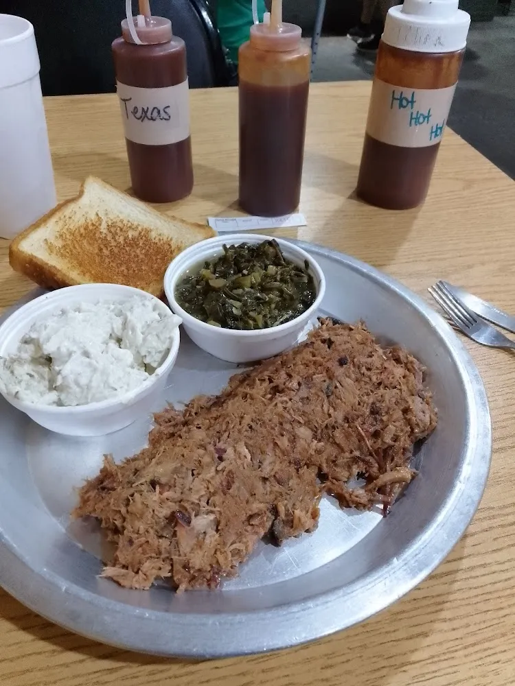 BBQ Pork Colard Greens Sour Cream Potato Salad